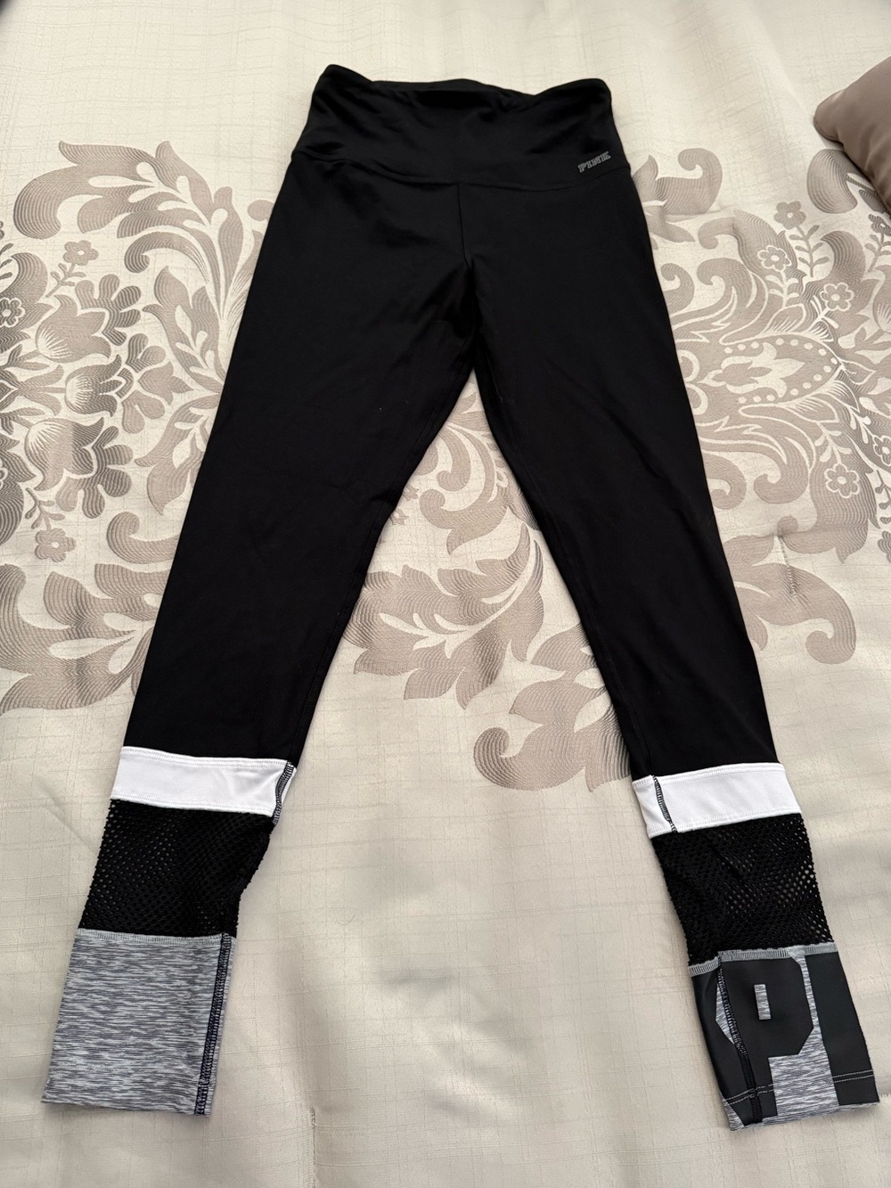 PINK Victoria's Secret Black Colorblock Mesh Detail Leggings